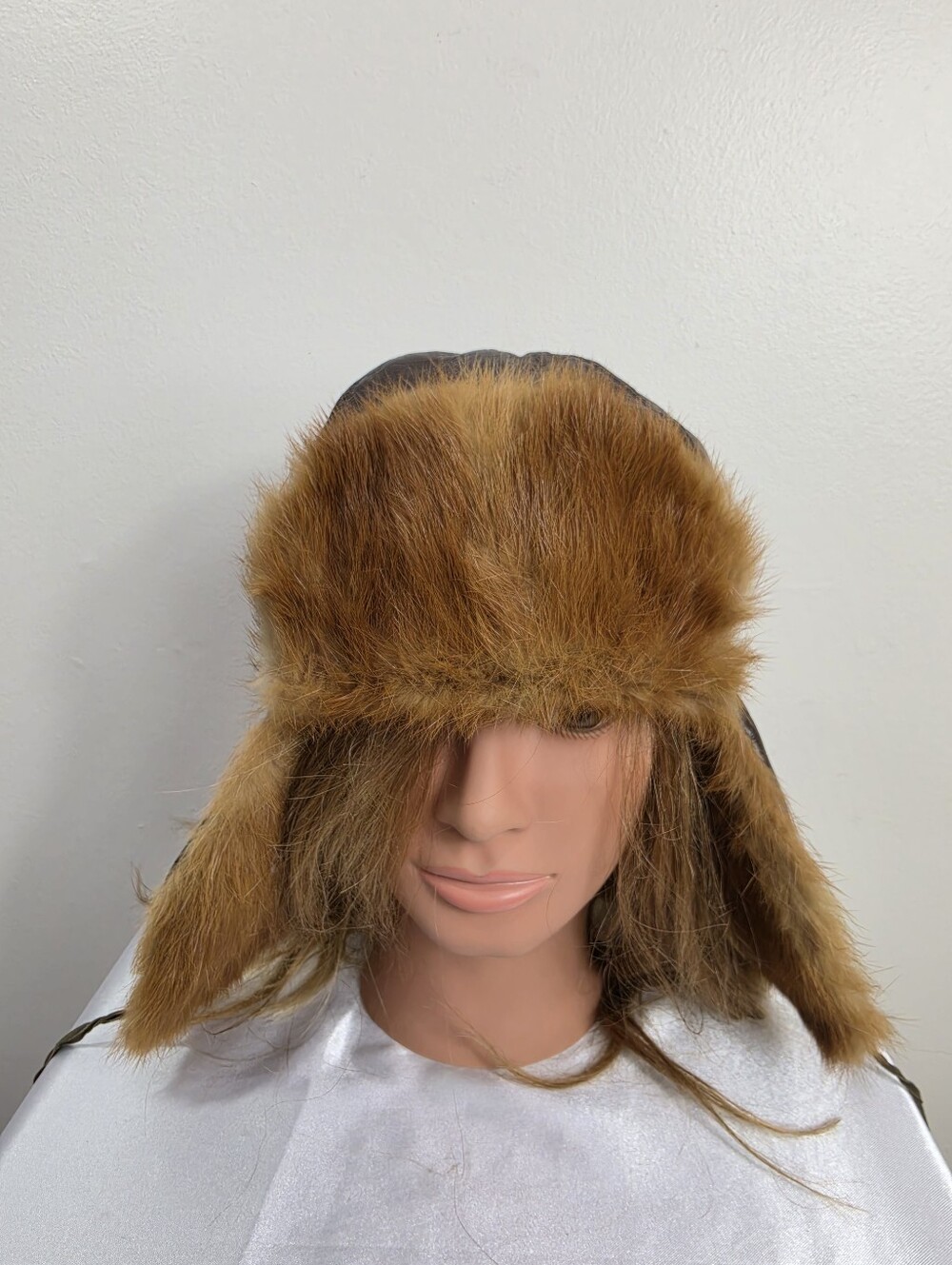 Vintage Women's Brown Real  Fur Trapper Leather Hat